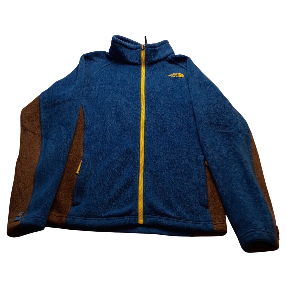 The North Face Fleece Jacket Boy's Full Zip Blue Brown Outdoor Layering Size L